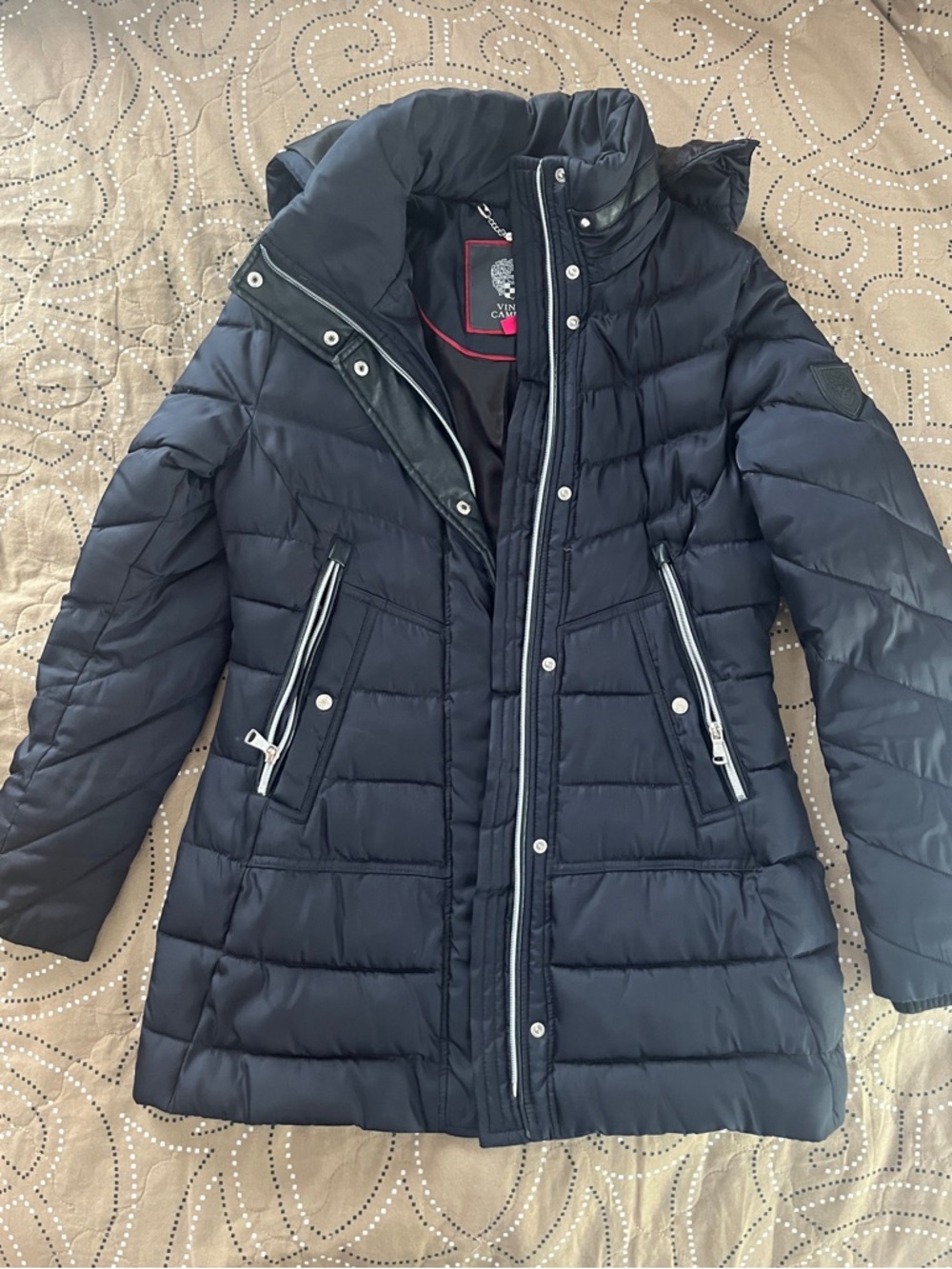 Vince Camuto Women's blue/black Quilted Puffer Coat with Hood
